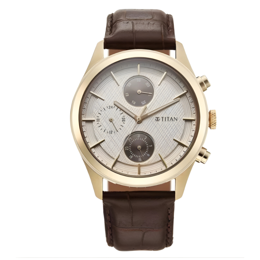 Titan 1805WL03 | Titan Classique Neo Splash Analog with Cream Dial Brown Leather Strap Watch for Men