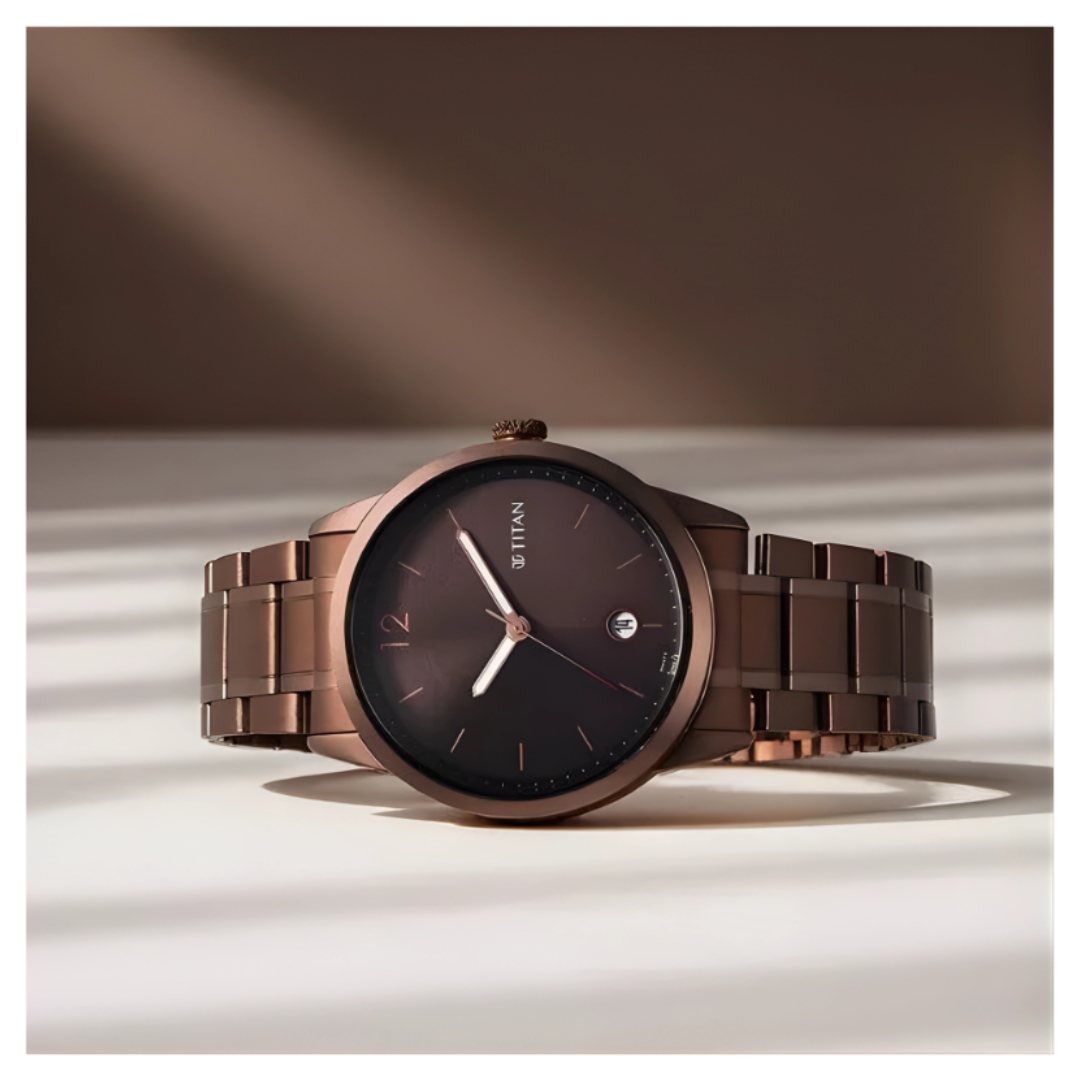 Titan 1806QM03 | Titan Neo Splash Brown Dial Analog with Date Stainless Steel Strap Watch for Men