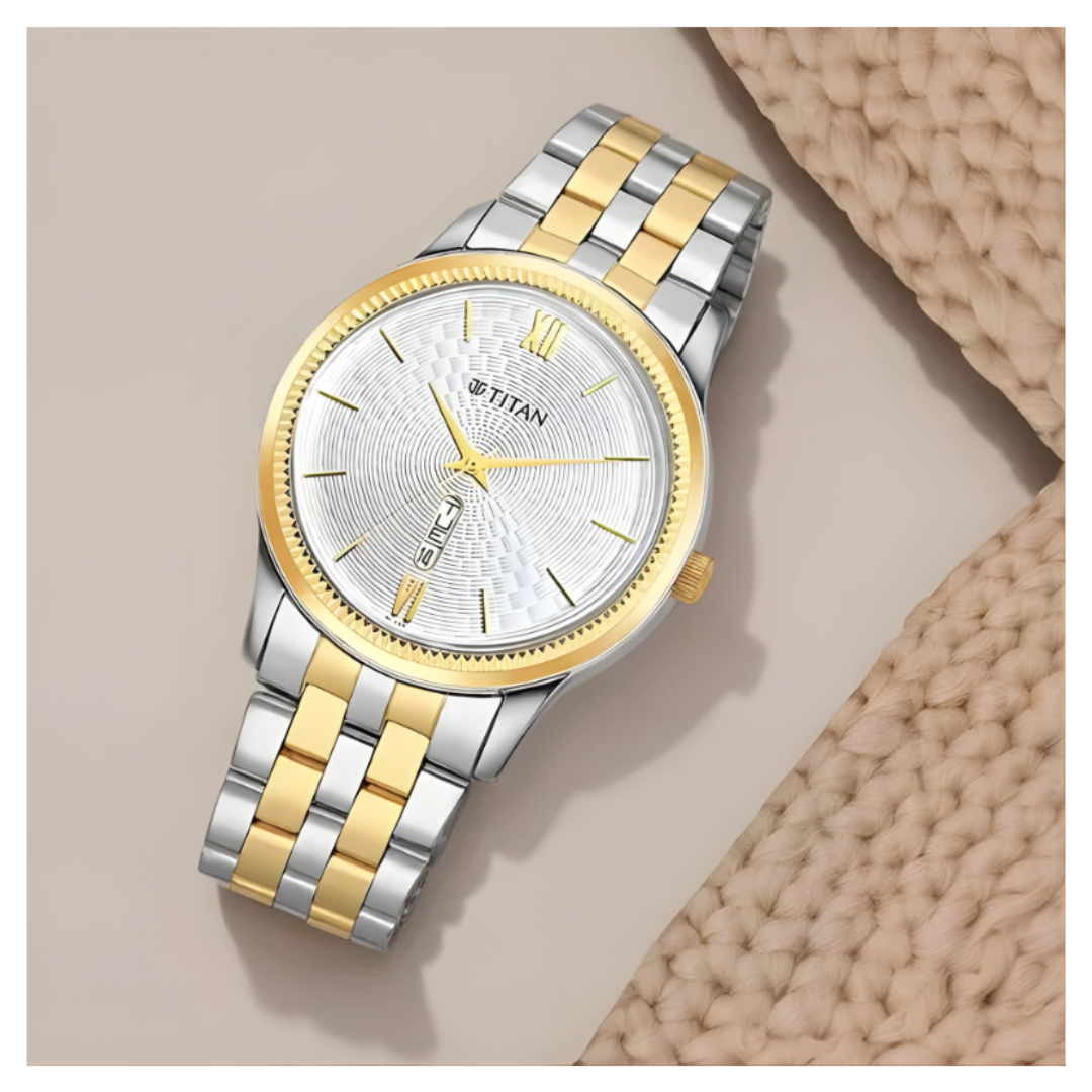 Titan 1824BM02 | Titan Metal White Dial Analog with Day and Date Metal Strap watch for Men