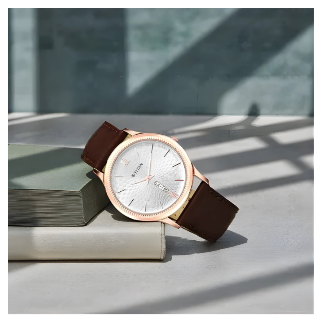 Titan 1824WL02 | Titan Analog with Day and Date White Dial Leather Strap watch for Men