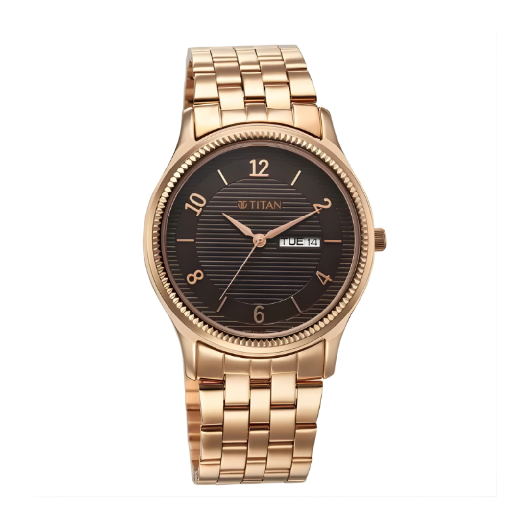 Titan 1824WM01 | Titan Karishma Brown Dial Analog with Day and Date Stainless Steel Strap Watch for Men