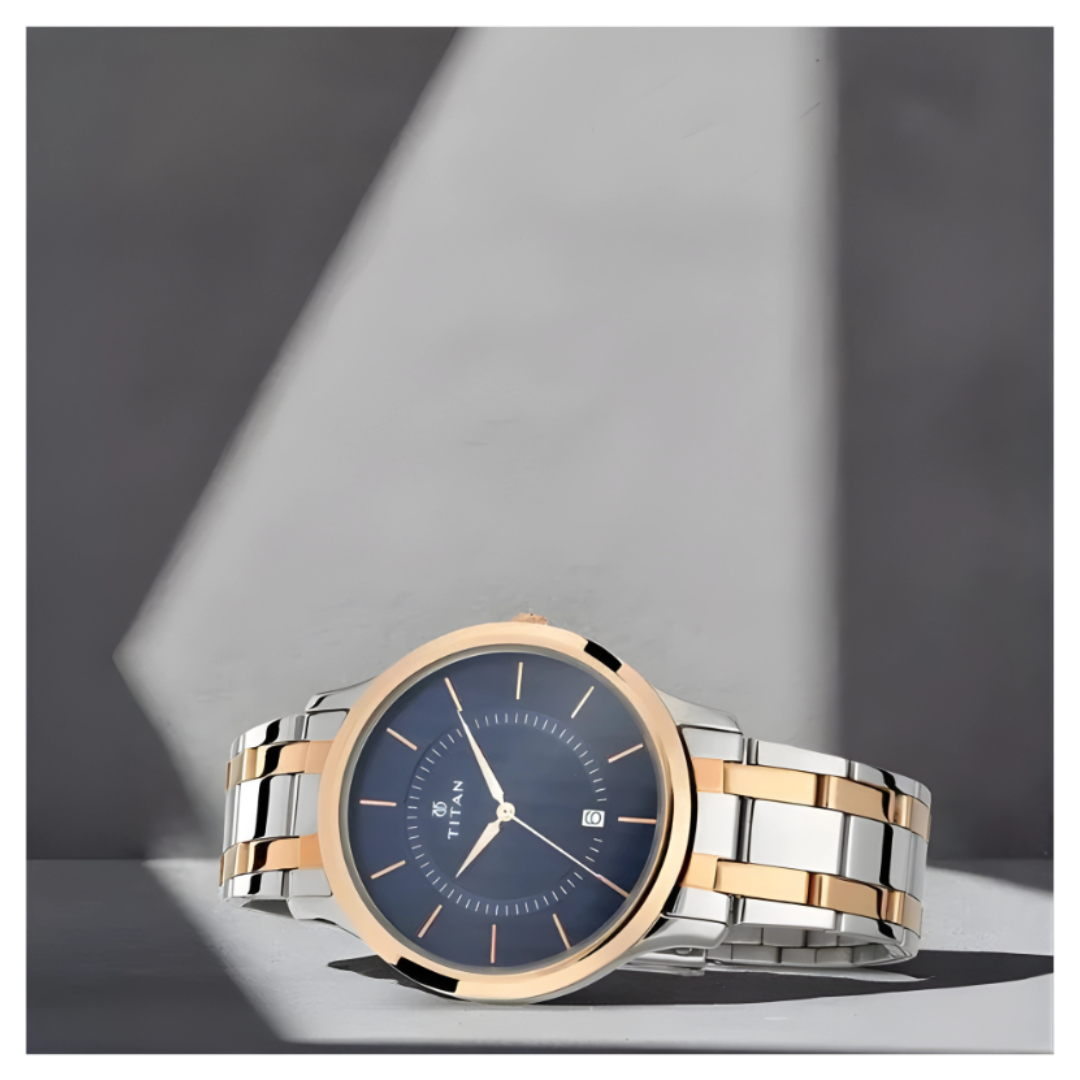 Titan 1825KM01 | Titan Quartz Analog with Date Blue Dial Stainless Steel Strap Watch for Men
