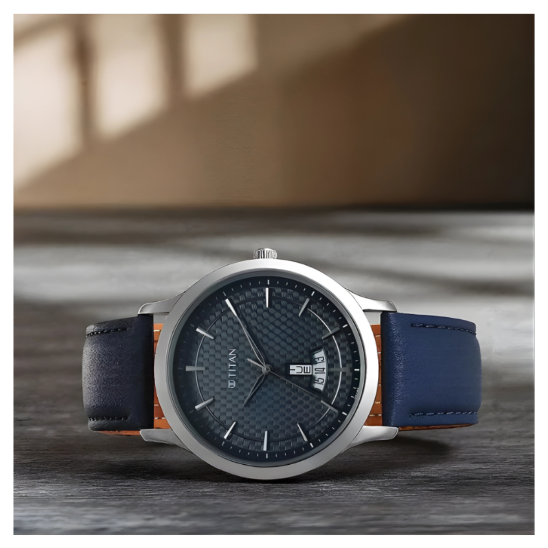 Titan 1825SL14 | Titan Karishma Quartz Analog Blue Dial Leather Strap Watch for Men