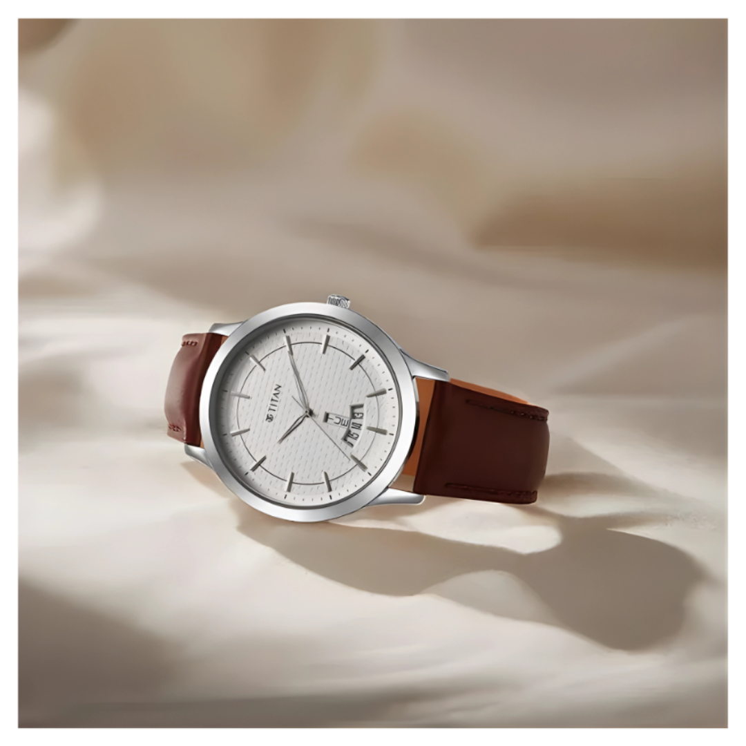 Titan 1825SL15 | Titan Karishma Quartz Analog Silver Dial Leather Strap Watch for Men