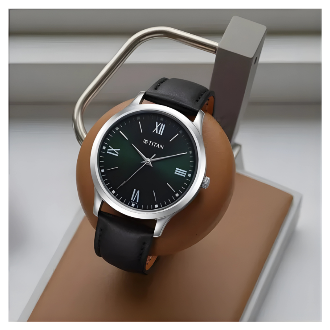 Titan 1825SL16 | Titan Karishma Quartz Analog Green Dial Leather Strap Watch for Men