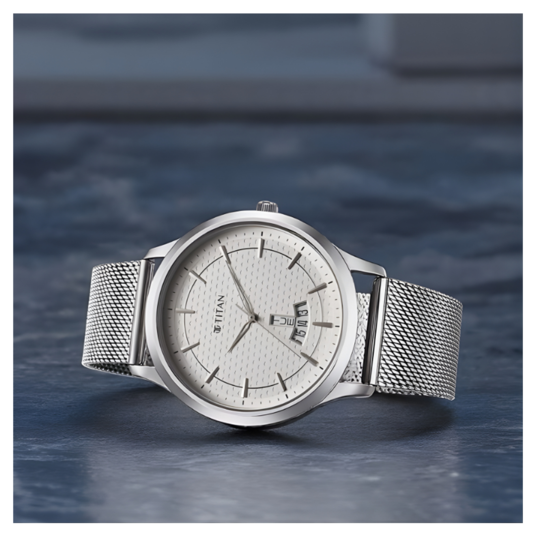 Titan 1825SM10 | Titan Karishma Quartz Analog Silver Dial Stainless Steel Strap Watch for Men