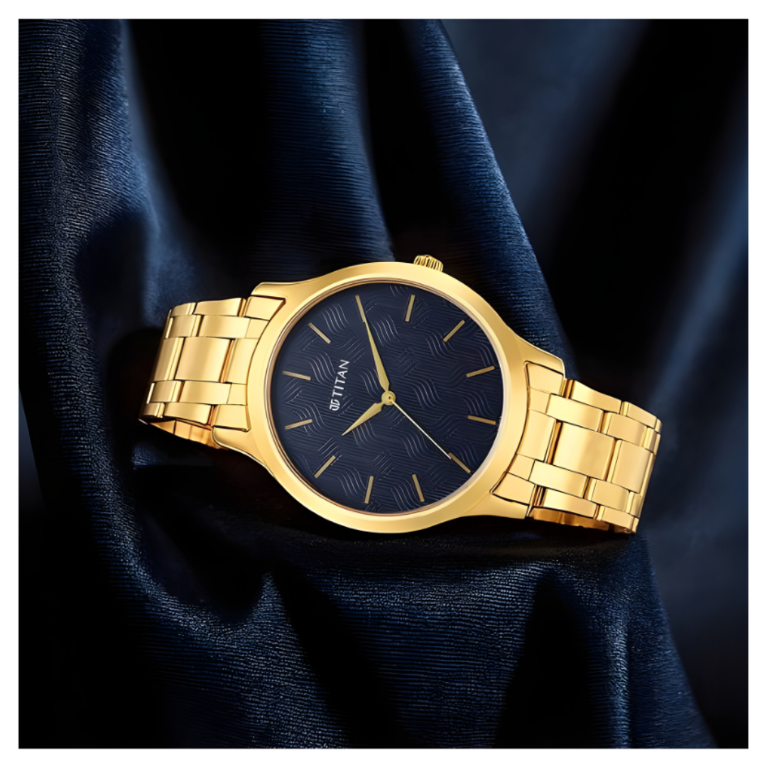 Titan 1825YM05 | Titan Karishma Radiance Blue Dial Analog Stainless Steel Strap watch for Men