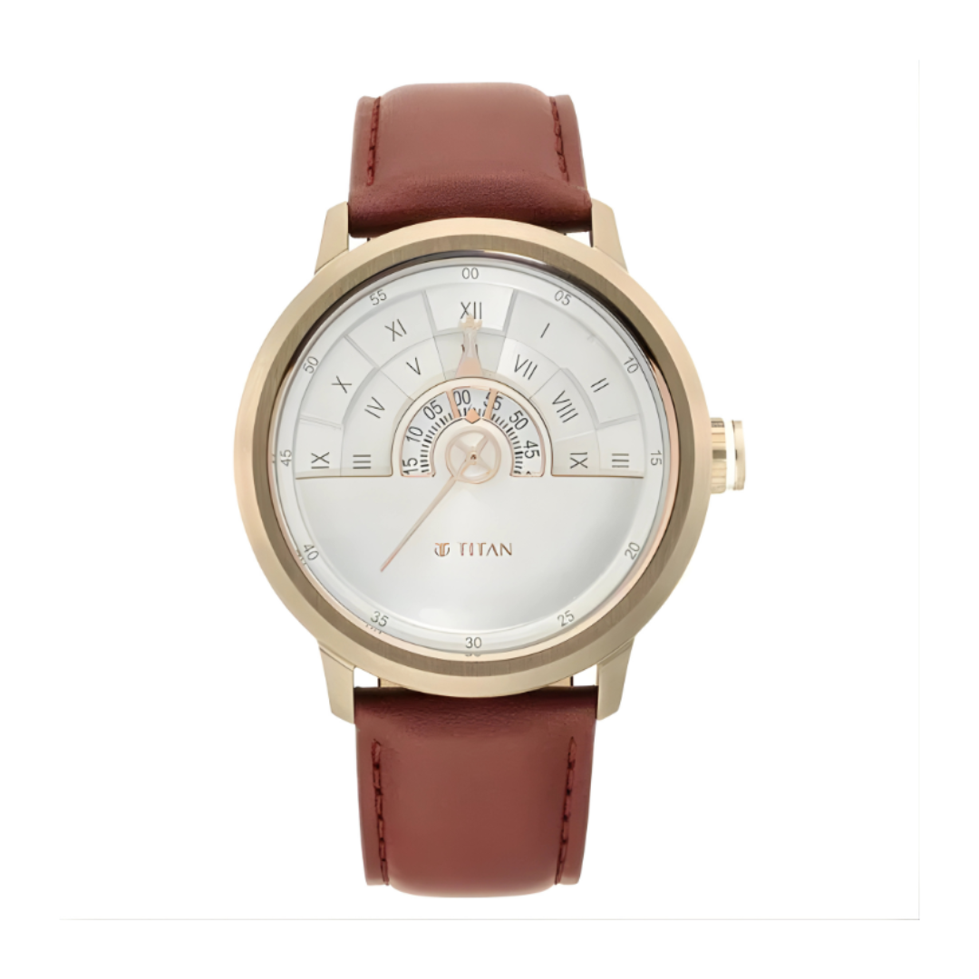 Titan 1828QL02 | Titan Grandmaster White Dial Quartz Analog Leather Strap Watch for Men