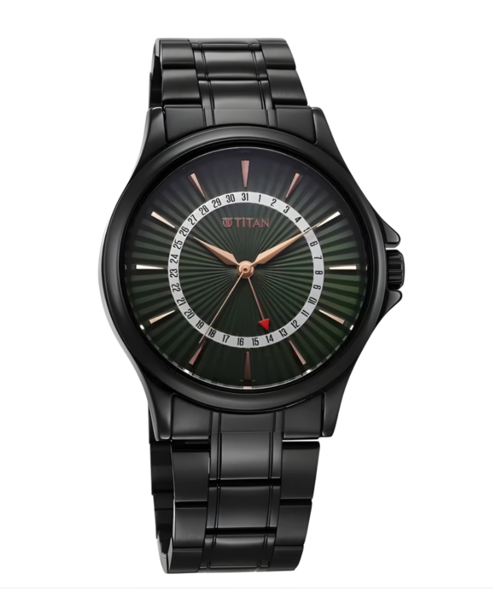 Titan 10038NM01 | Titan Karishma Quartz Analog with Date Green Dial Stainless Steel Strap Watch For Men