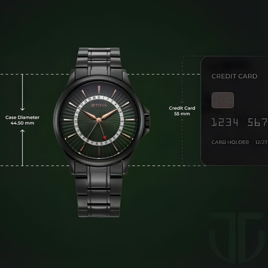 Titan 10038NM01 | Titan Karishma Quartz Analog with Date Green Dial Stainless Steel Strap Watch For Men
