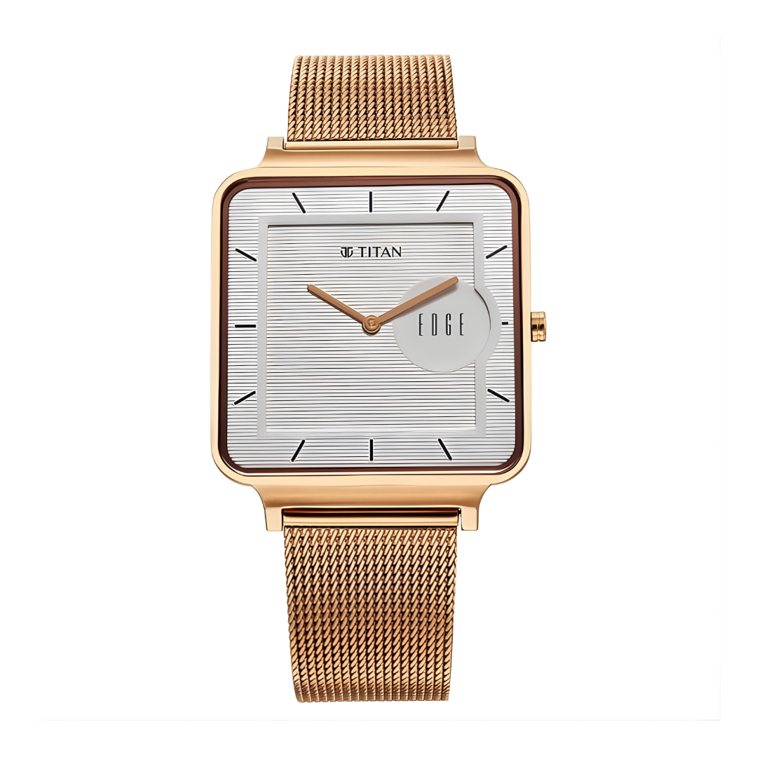 Titan 10017WM01 |Titan Edge Quad Quartz Analog White Dial With Rose Gold Stainless Steel Strap Watch For Men