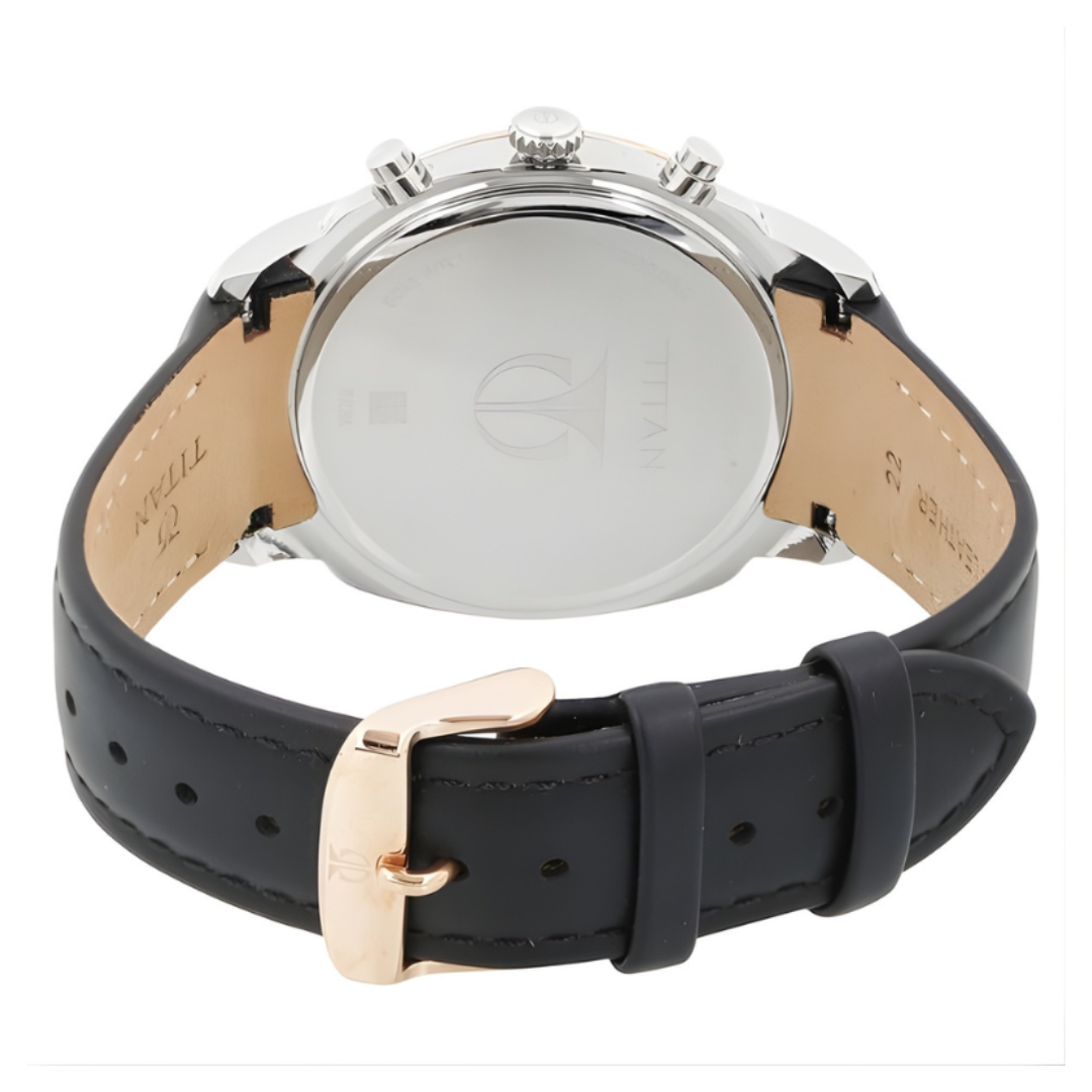 Titan 1489KL03 | Titan Chrono Classic White Dial Chronograph Leather Strap watch for Men