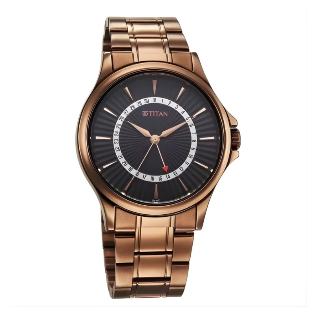 Titan 10038QM01 | Titan Karishma Quartz Analog with Date Black Dial Stainless Steel Strap Watch For Men