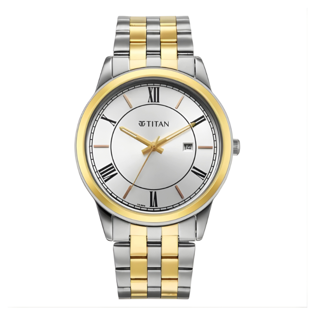 Titan 10060BM01 | Titan Karishma Festive Analog with Silver Dial Dual Tone Stainless Steel Strap Watch for Men