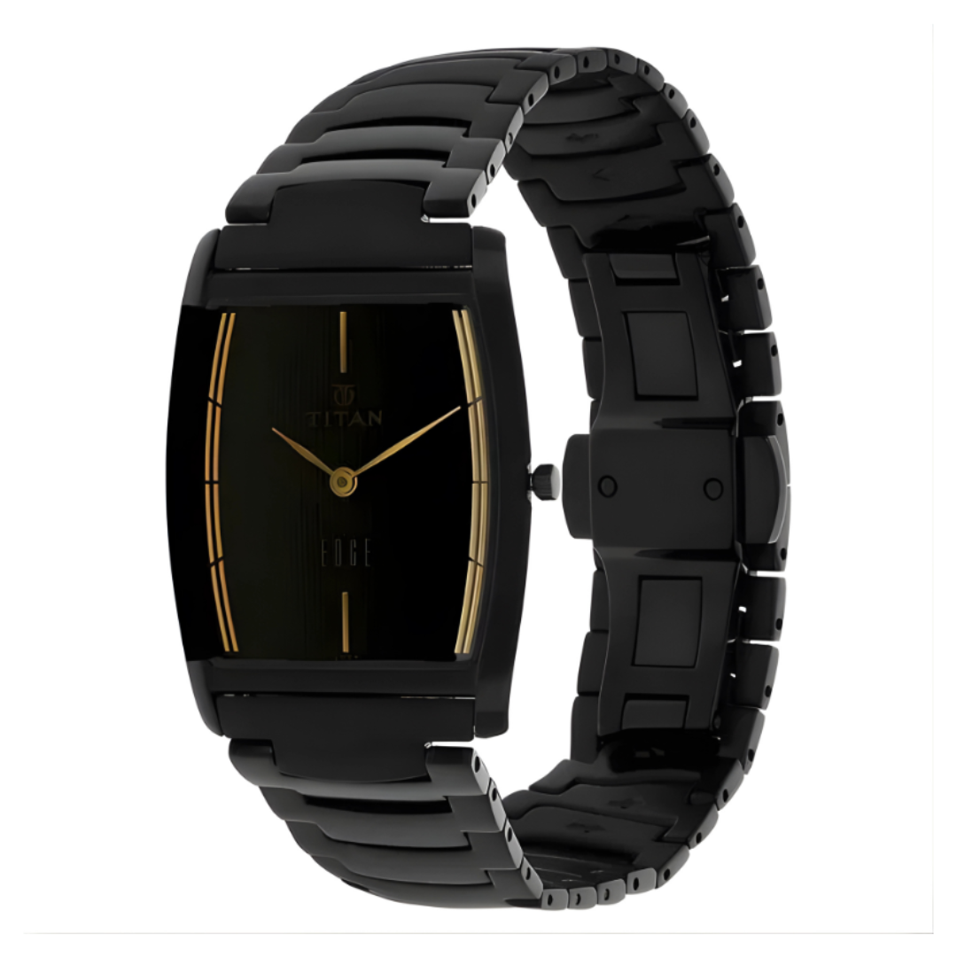 Titan 1044NM01 | Titan Edge Black Tonneau Dial Analog Stainless Steel Strap Watch for Men