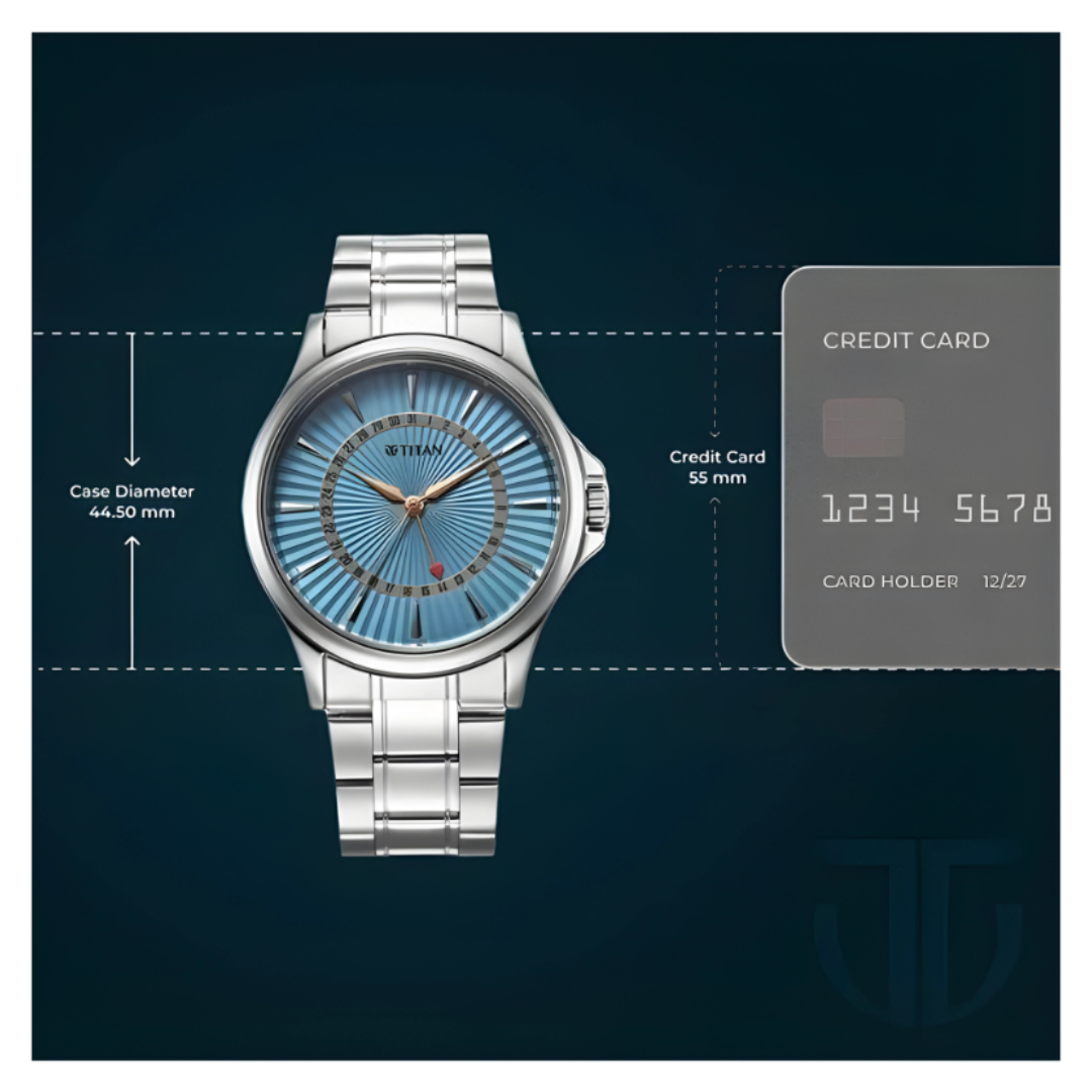 Titan 10038SM01 | Titan Karishma Quartz Analog with Date Blue Dial Stainless Steel Strap Watch For Men