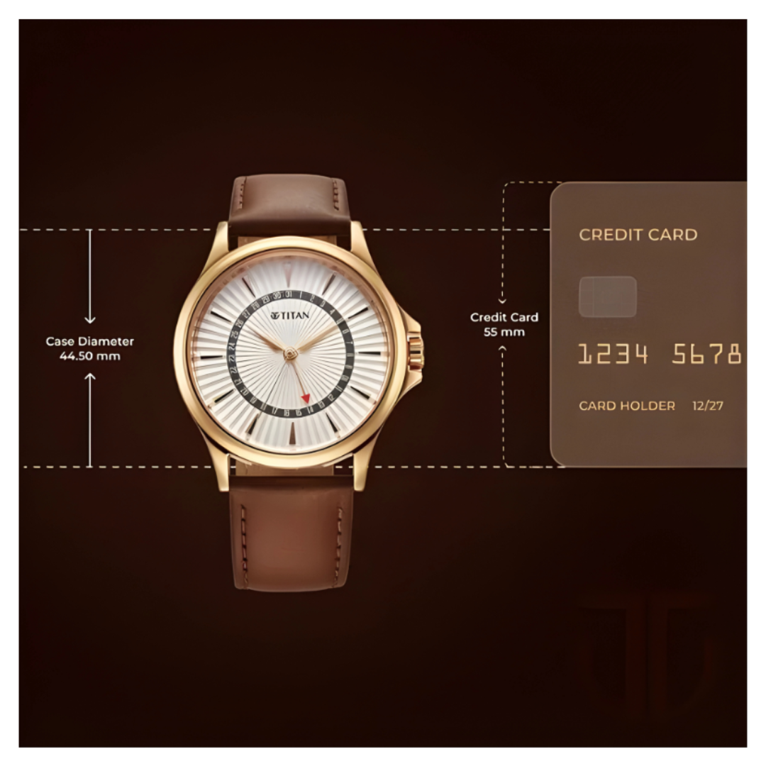 Titan 10038WL01 | Titan Karishma Quartz Analog with Date Silver Dial Leather Strap Watch For Men
