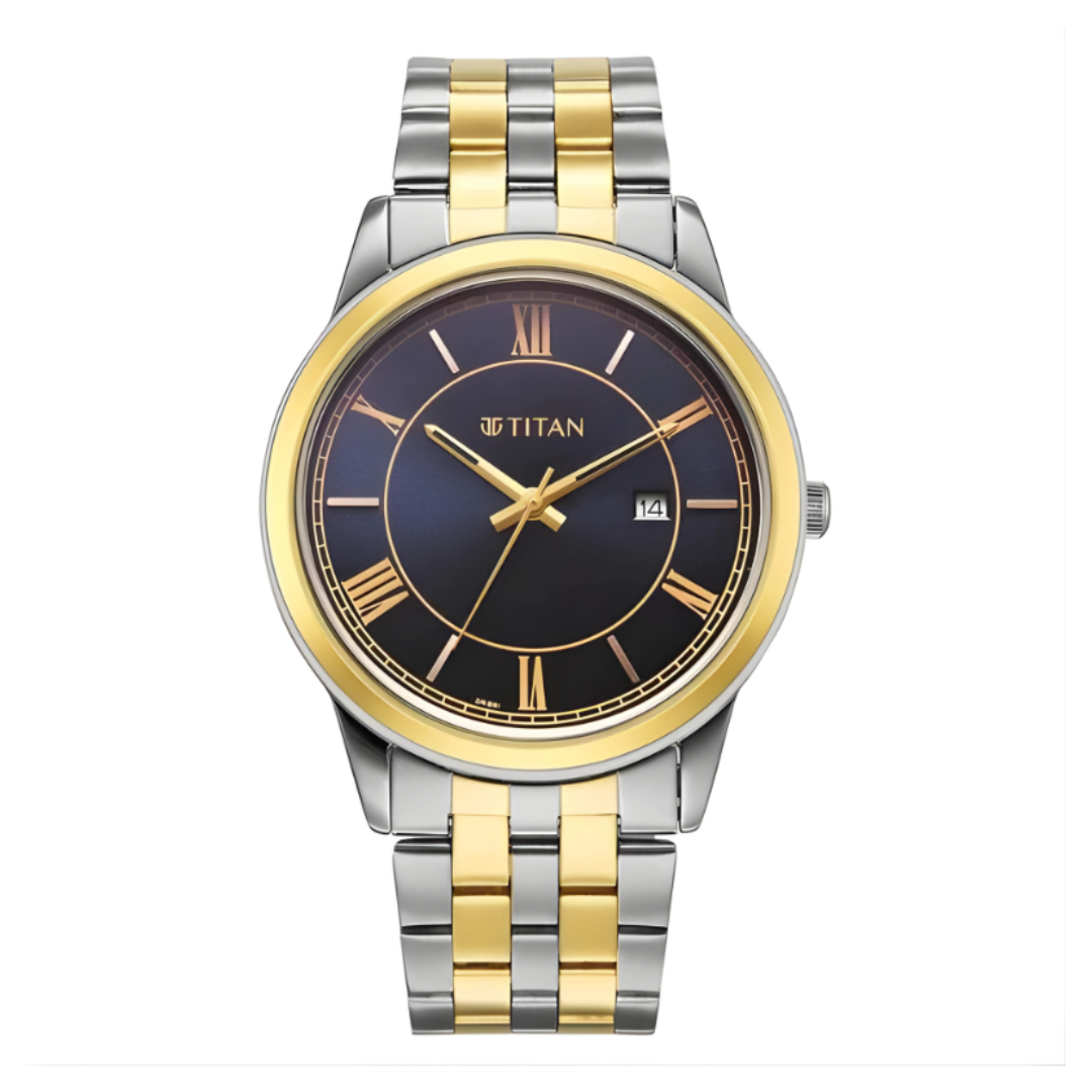 Titan 10060BM03 | Titan Karishma Festive Analog with Royal Blue Dial Dual Tone Stainless Steel Strap Watch for Men