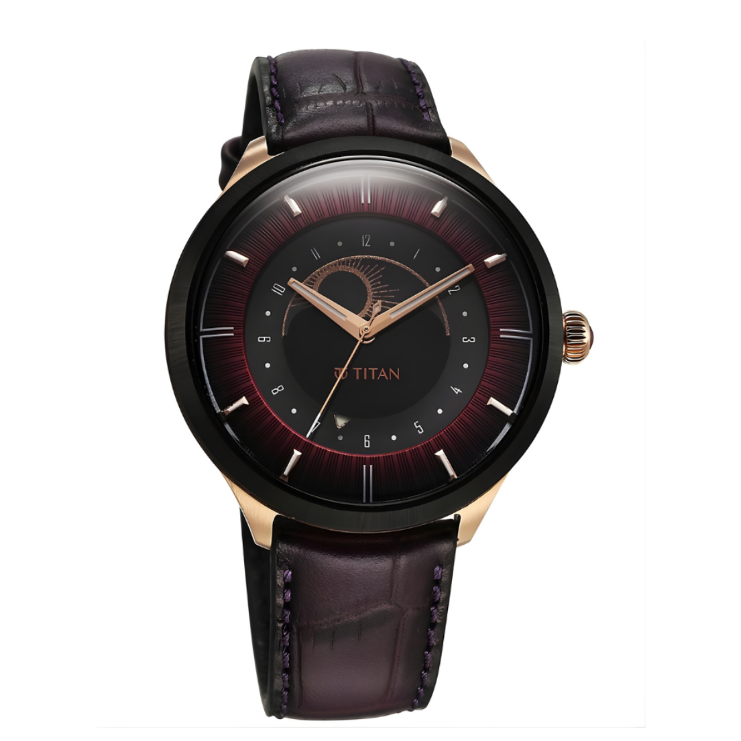 Titan 10028KL01 | Titan Caleum Sun Moon Phase in Scarlet Red - Stellar Edition