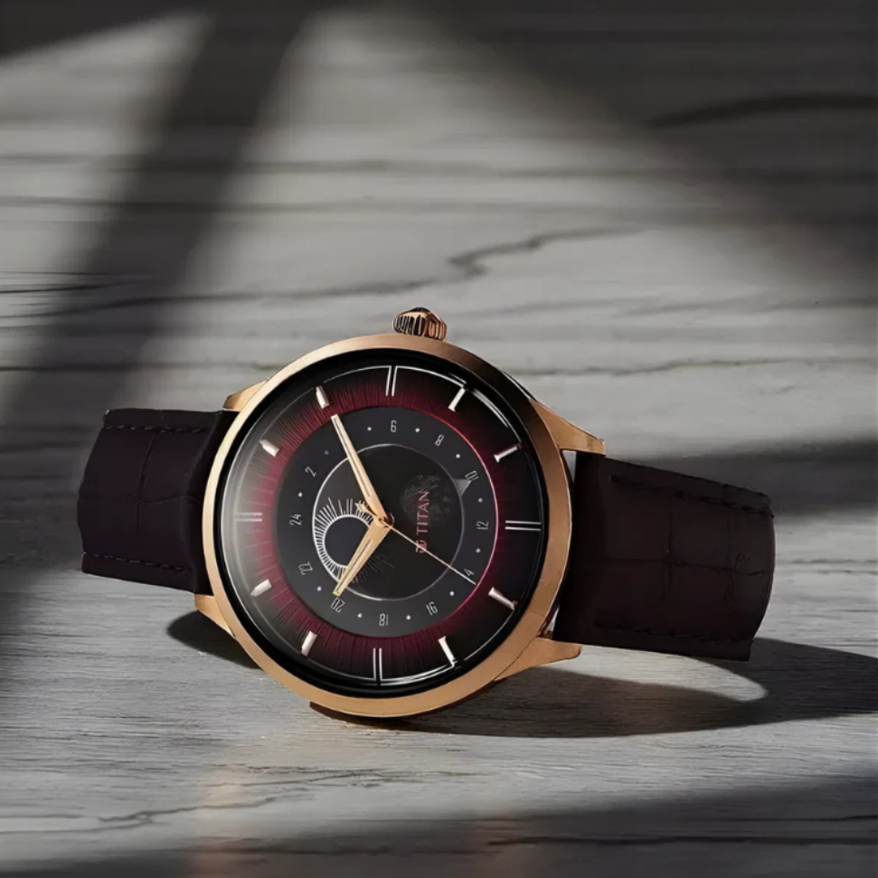 Titan 10028KL01 | Titan Caleum Sun Moon Phase in Scarlet Red - Stellar Edition