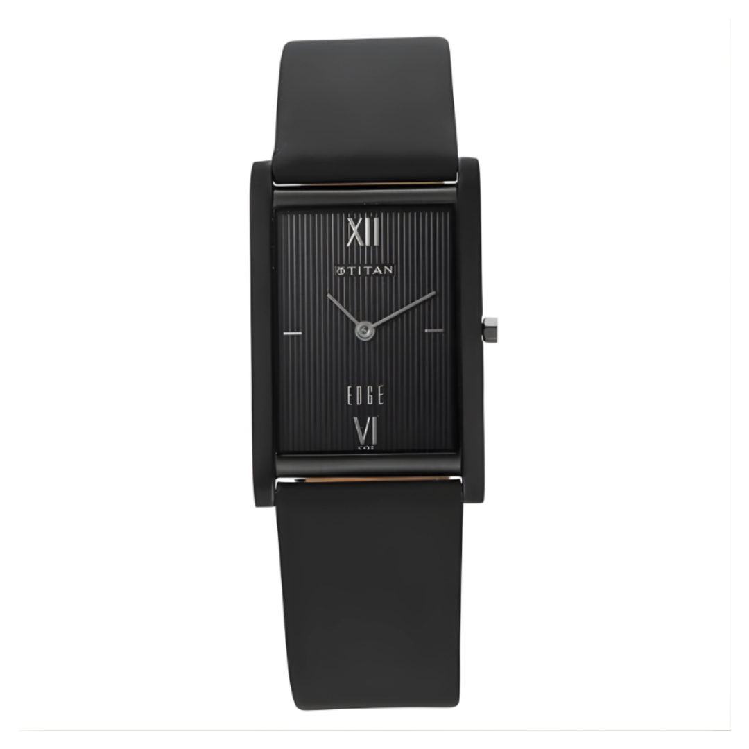 Titan 1043NL01 | Titan Edge Quartz Analog Black Dial Leather Strap Watch for Men