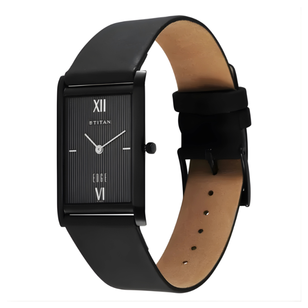 Titan 1043NL01 | Titan Edge Quartz Analog Black Dial Leather Strap Watch for Men