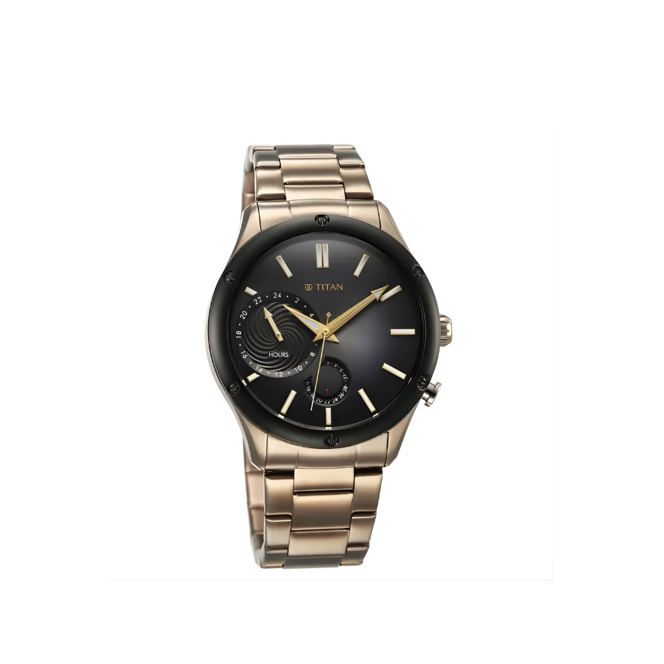 Titan 10009KM03 | Titan Stellar Multifunction Brown Dial Brown Stainless Steel Strap Watch For Men