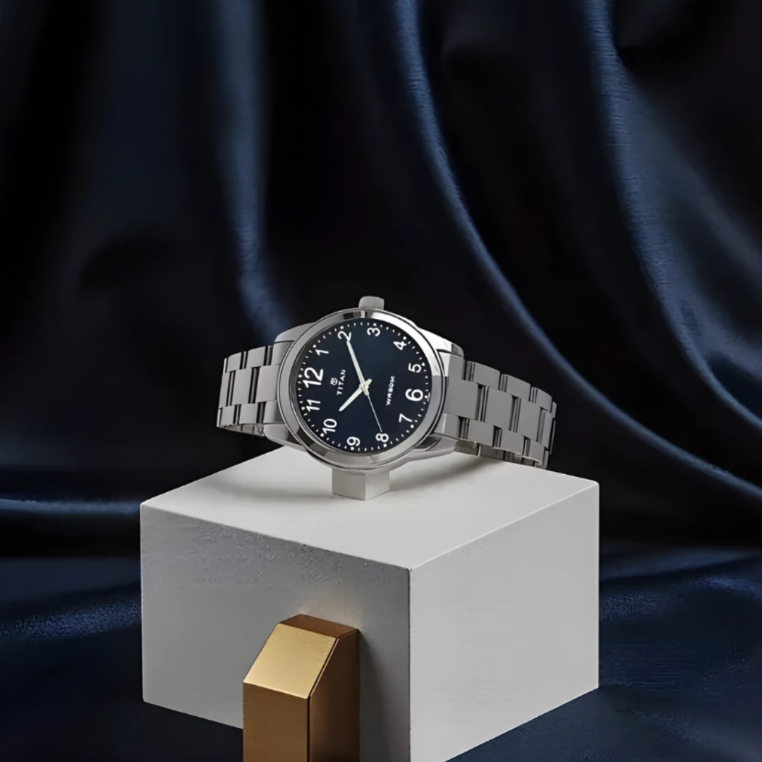 Titan 1585SM01 | Titan Analog Blue Dial Stainless Steel Strap watch for Men