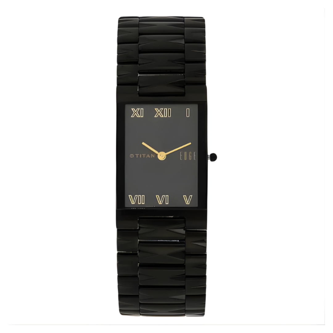 Titan 1296NM01 | Titan Edge Quartz Analog Black Dial Two Toned Stainless Steel Strap Watch For Men