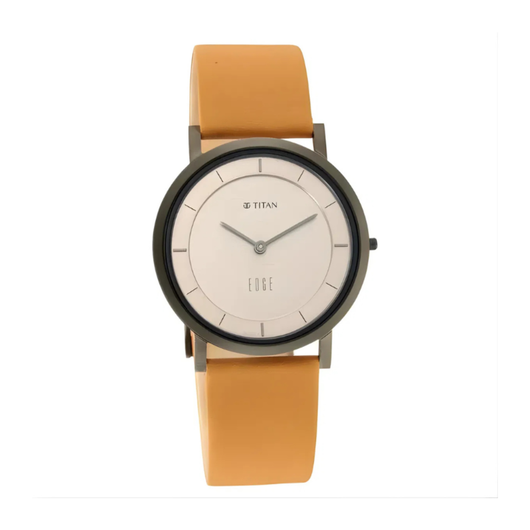 Titan 1595QL01 | Titan Edge Beige Dial Analog Leather Strap watch for Men