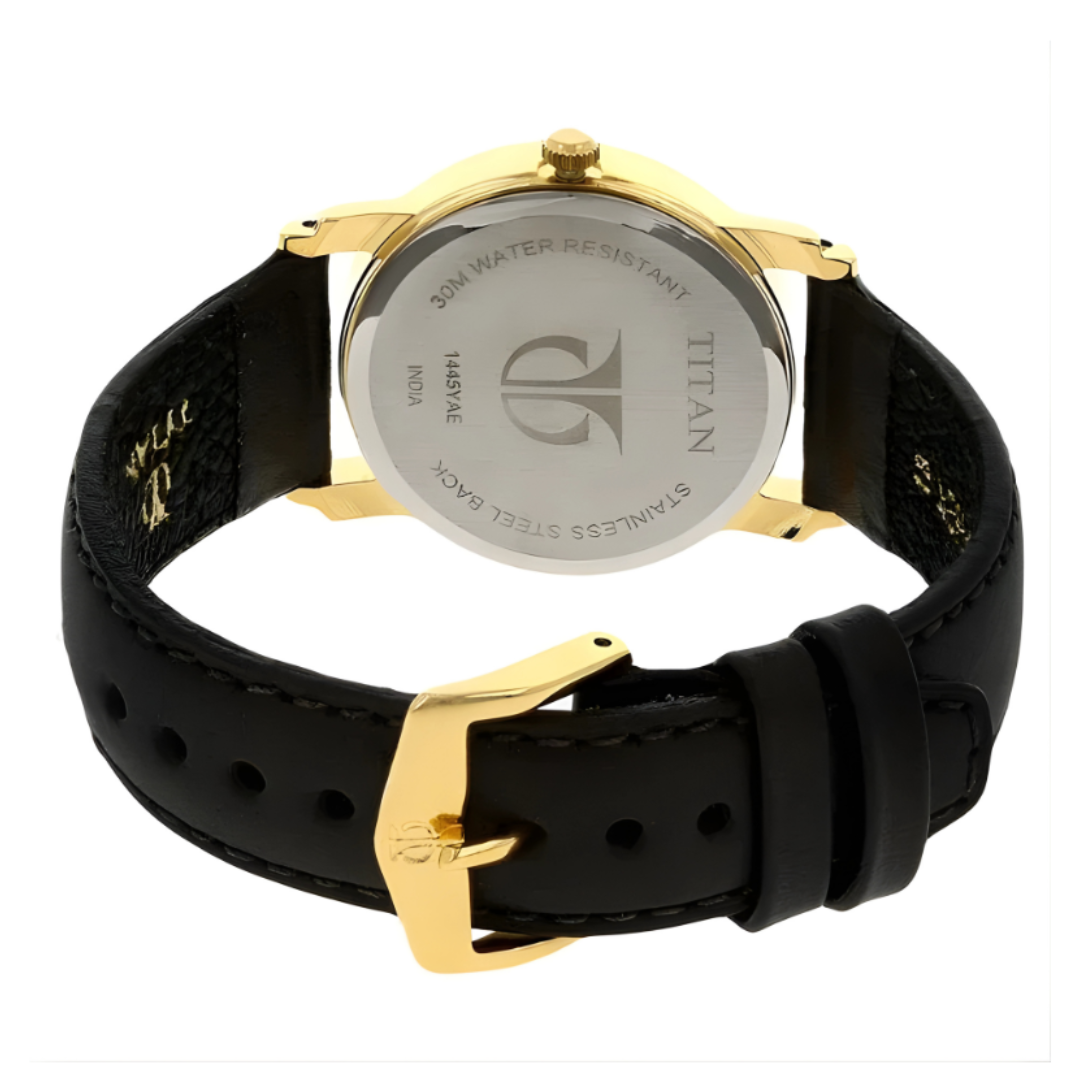 Titan 1445YL04 | Titan White Dial Analog with Day and Date Leather Strap watch for Men - 32 mm Case Size - Small Dial
