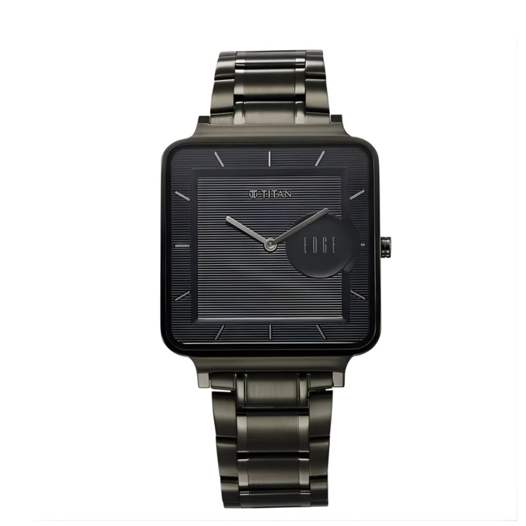 Titan 10017QM01 | Titan Edge Quad Quartz Analog Blue Dial With Grey Stainless Steel Strap Watch For Men