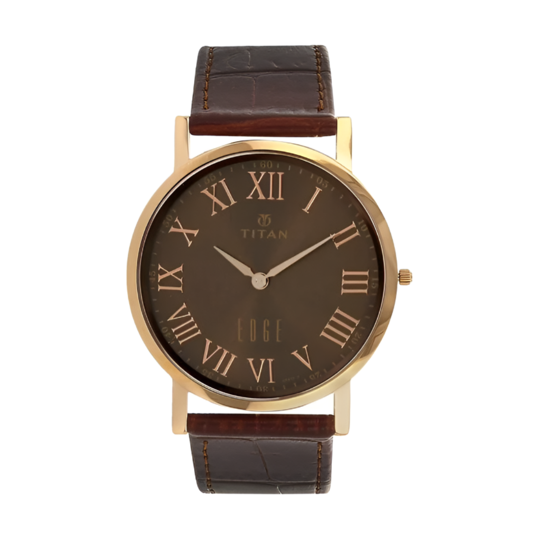 Titan 1595WL03 | Titan Edge Quartz Analog Brown Dial Brown Leather Strap Watch For Men
