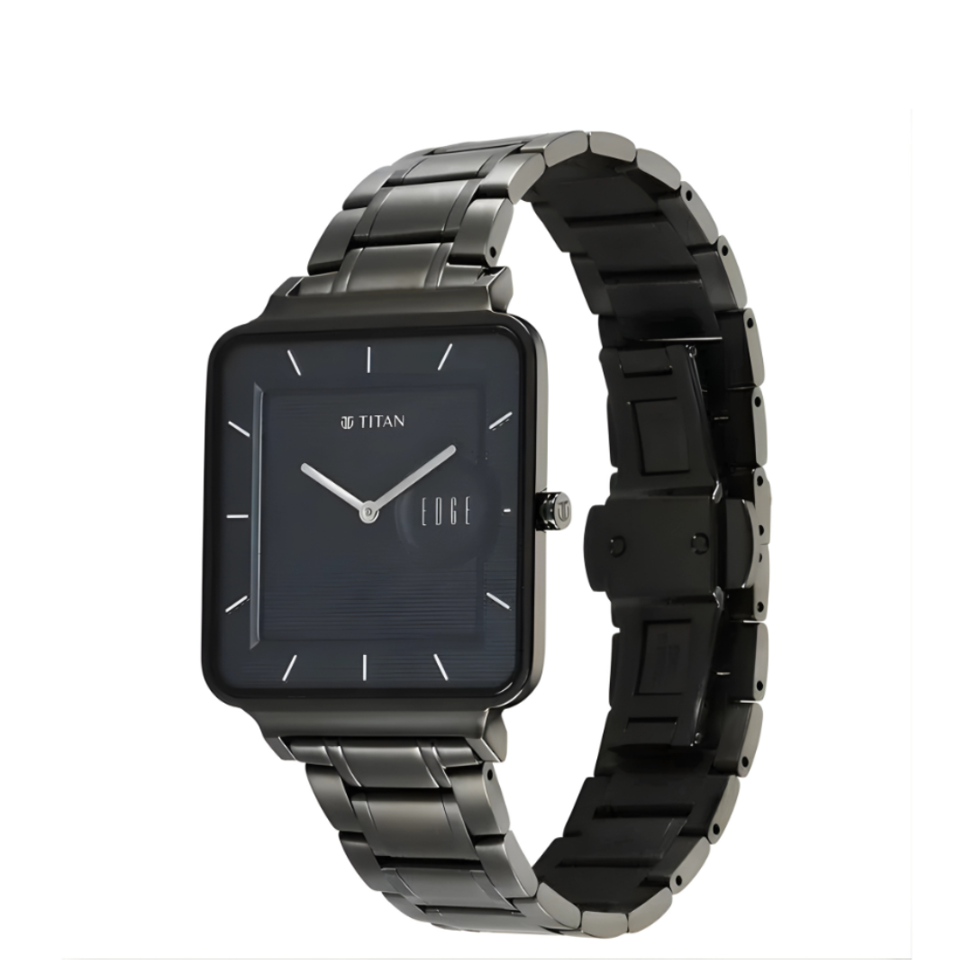 Titan 10017QM01 | Titan Edge Quad Quartz Analog Blue Dial With Grey Stainless Steel Strap Watch For Men
