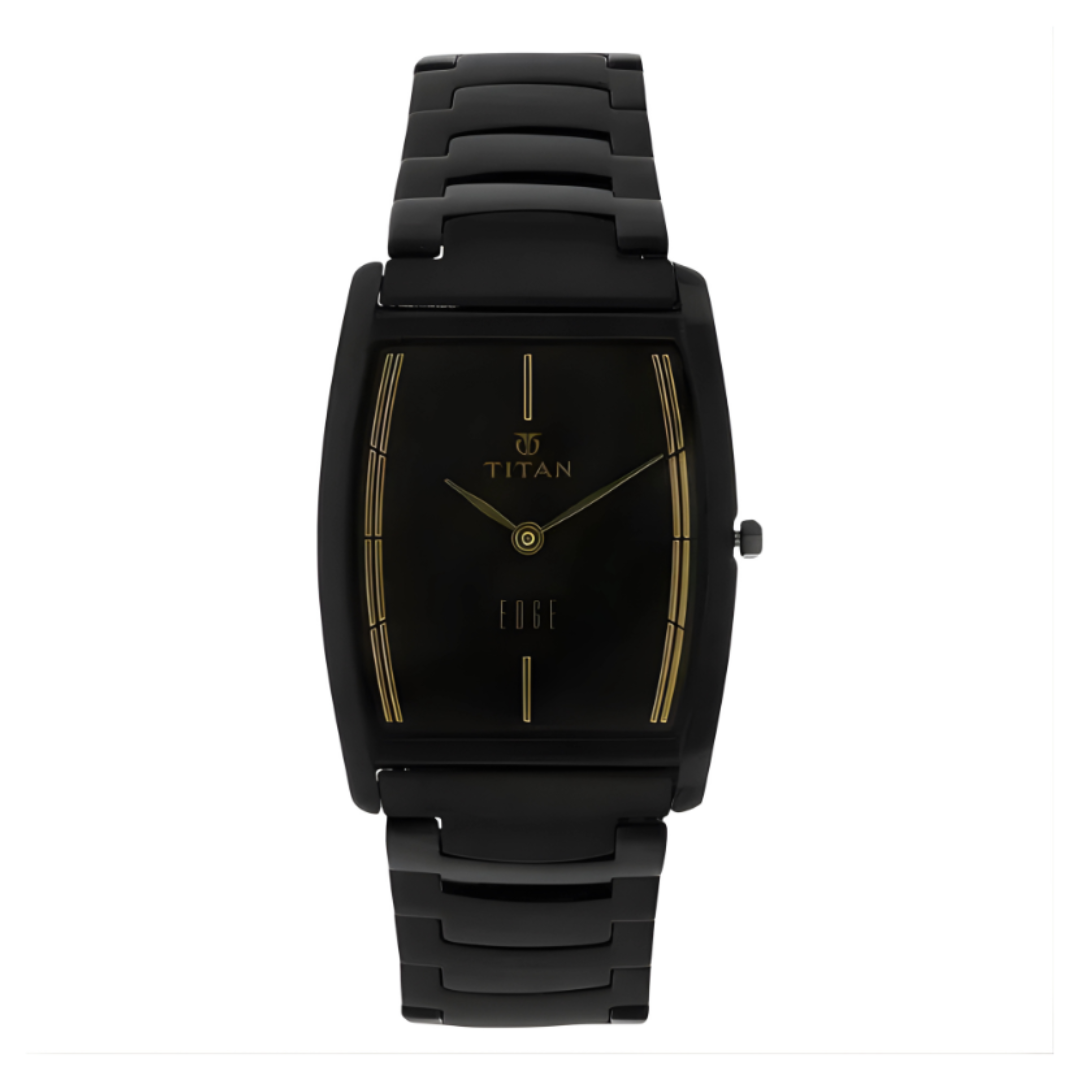 Titan 1044NM01 | Titan Edge Black Tonneau Dial Analog Stainless Steel Strap Watch for Men