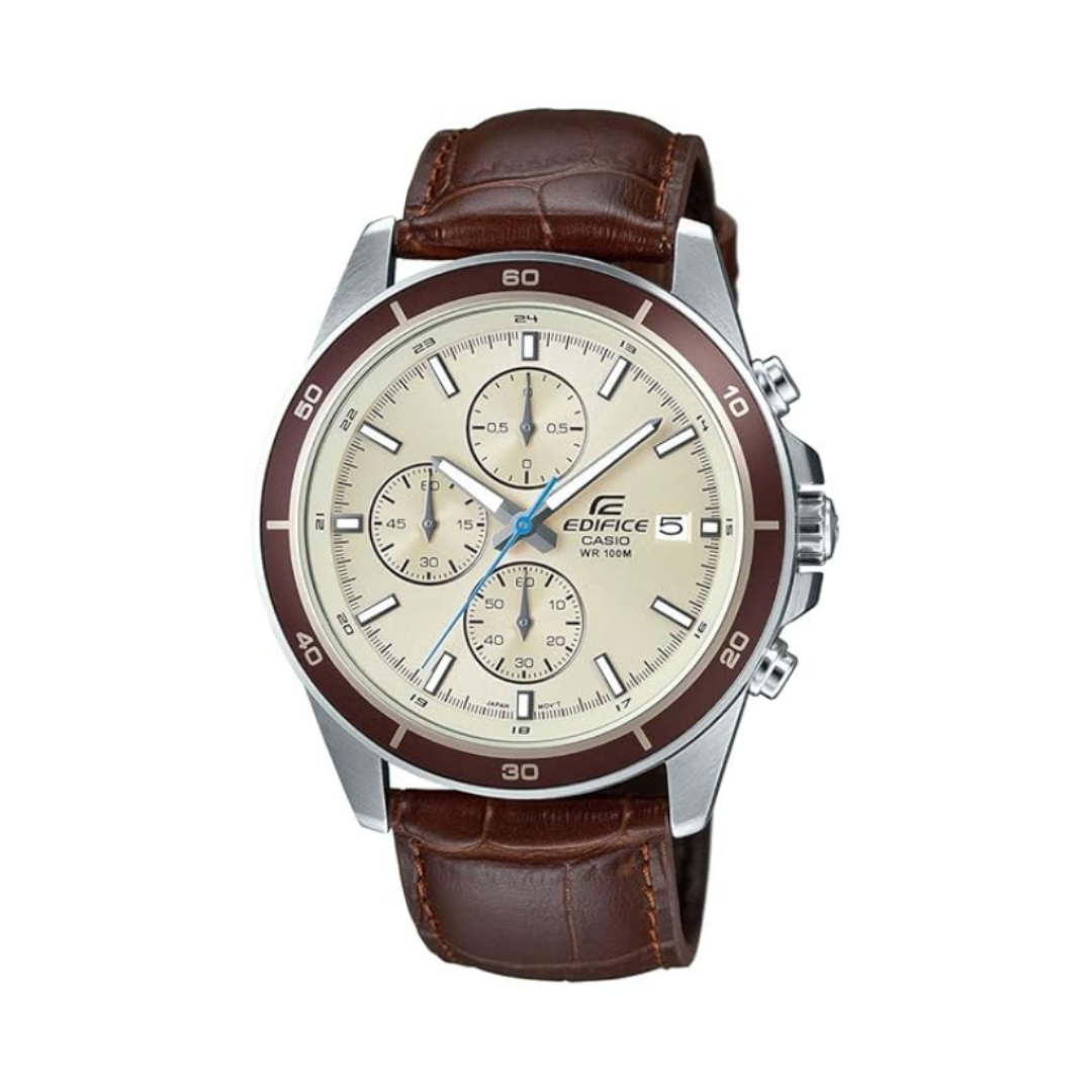 Casio EFR-526L-7BVUDF EX303 | Edifice Men Quartz Beige Dial Chronograph Leather Watch