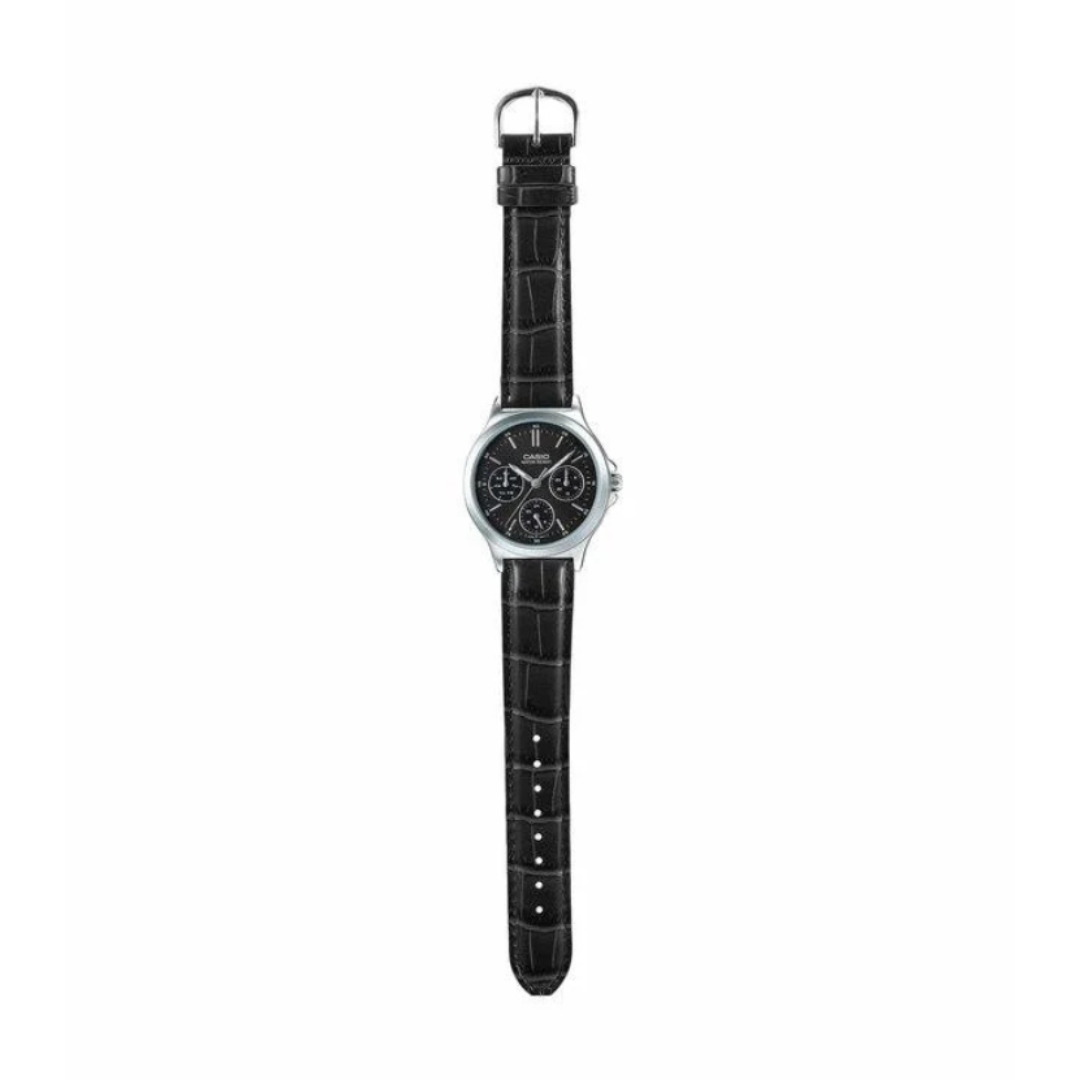 Casio LTP-V300L-1AUDF A1149 | Enticer Women Quartz Black Dial Chronograph Leather Watch