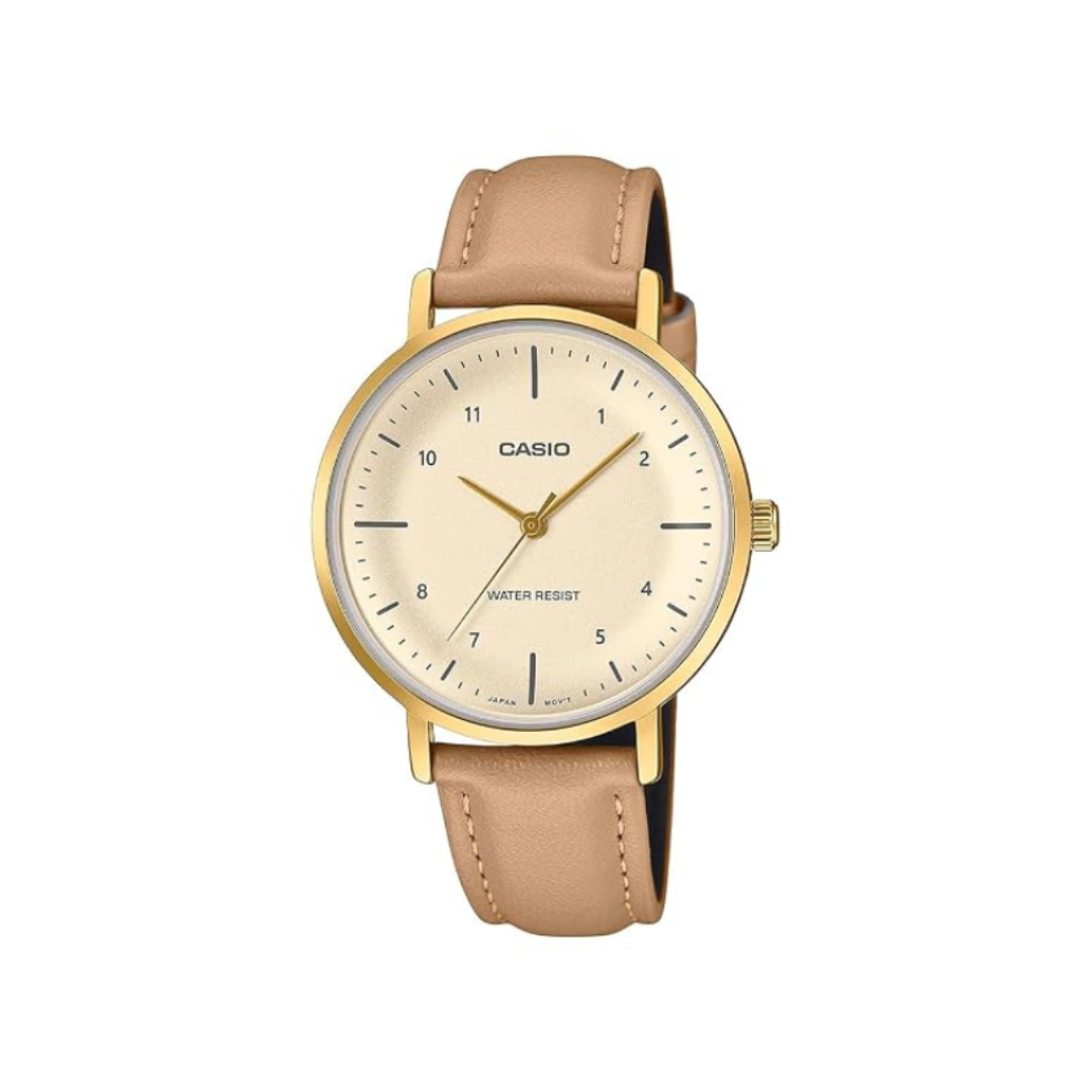 Casio LTP-VT03GL-4BDF A2426 | Enticer Women Quartz Gold Dial Analog Leather Watch