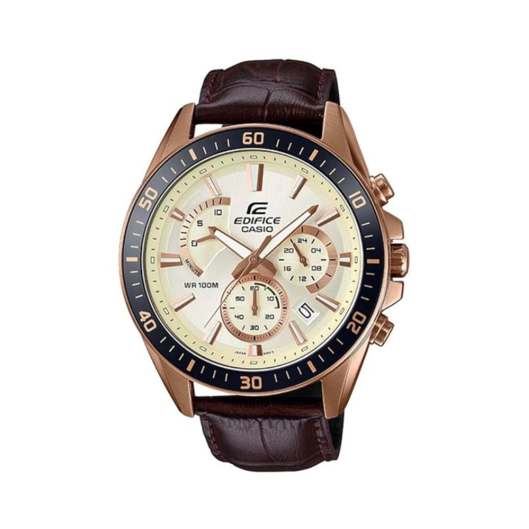 Casio EFR-552GL-7AVUDF EX359 | Edifice Men Quartz Beige Dial Chronograph Leather Watch
