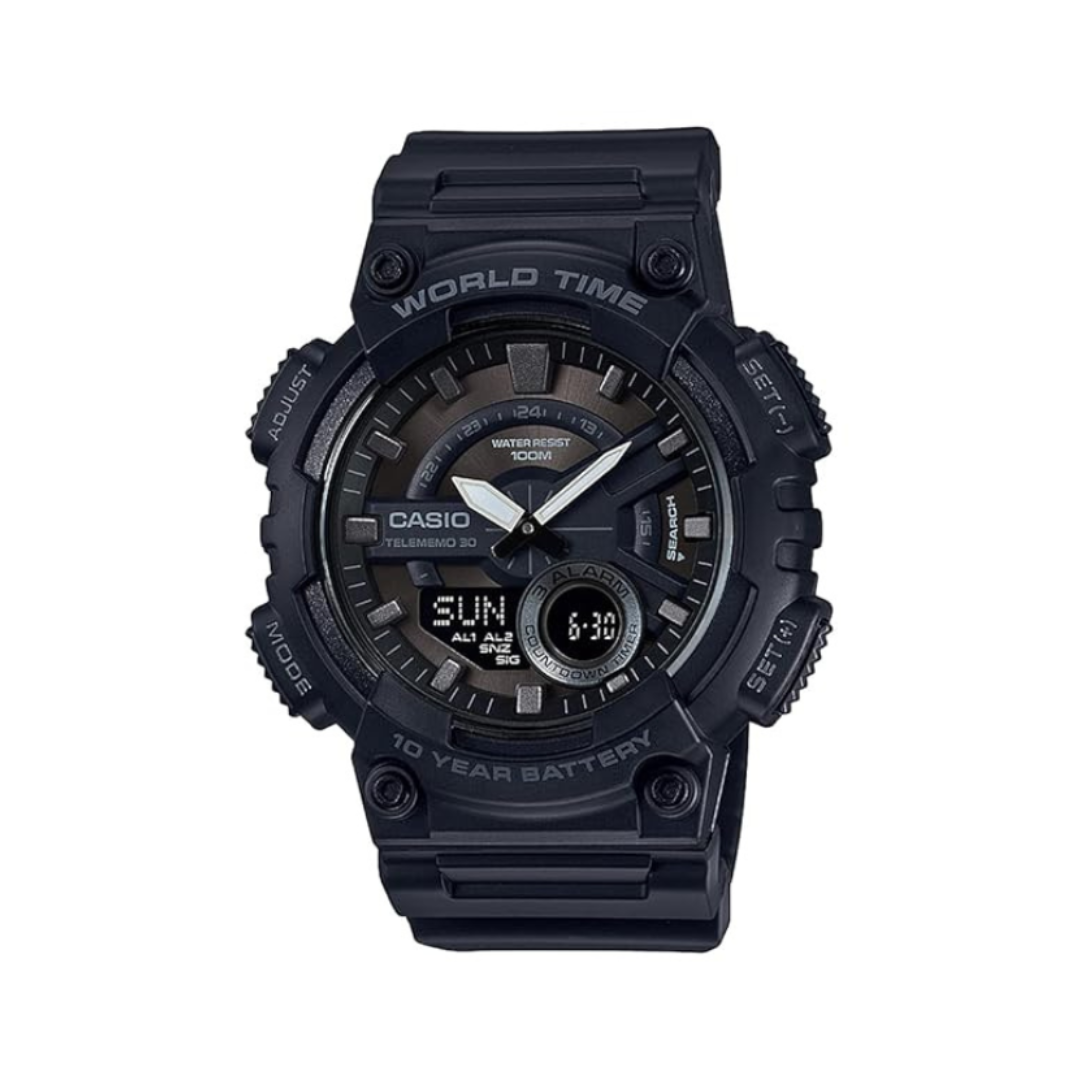 Casio AEQ-110W-1BVDF AD218 | Youth Unisex Quartz Black Dial Analog-Digital Resin Watch