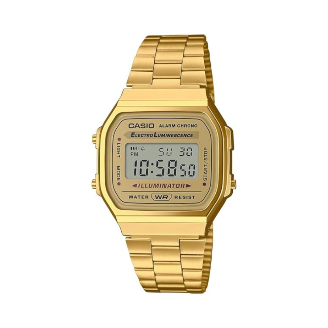 Casio A168WG-9WDF D169 | Vintage Unisex Quartz Gold Dial Digital Stainless Steel Watch