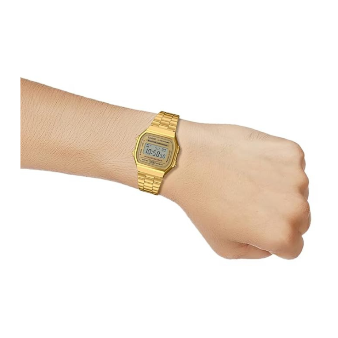 Casio A168WG-9WDF D169 | Vintage Unisex Quartz Gold Dial Digital Stainless Steel Watch