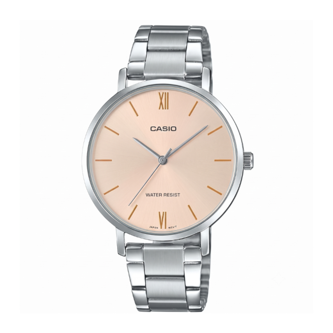 Casio LTP-VT01D-4BUDF A1624 | Enticer Women Quartz Pink Dial Analog Stainless Steel Watch
