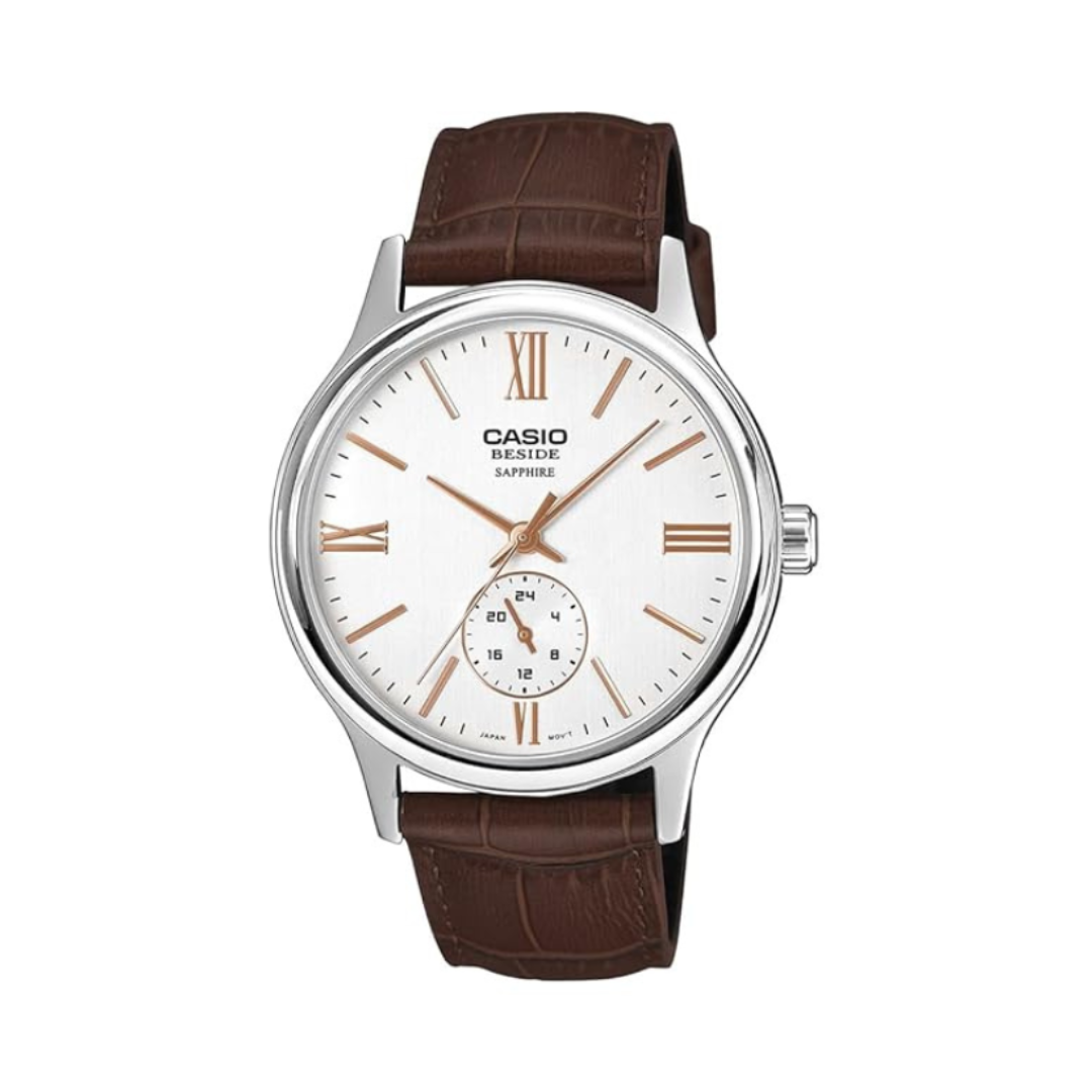 Casio BMS-100L-5AVDF A2539 | Men Quartz Off White Dial Analog Leather Watch