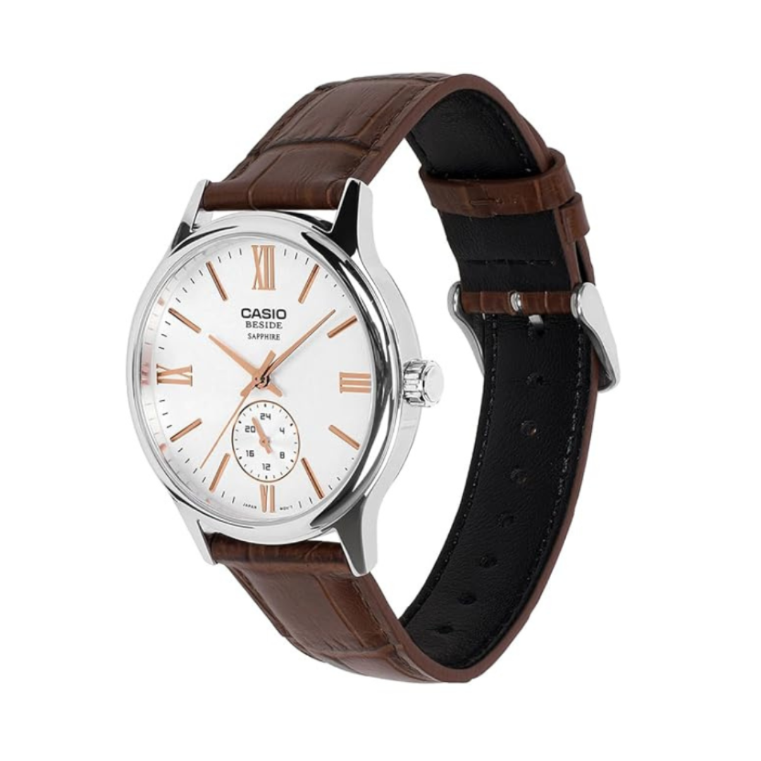 Casio BMS-100L-5AVDF A2539 | Men Quartz Off White Dial Analog Leather Watch