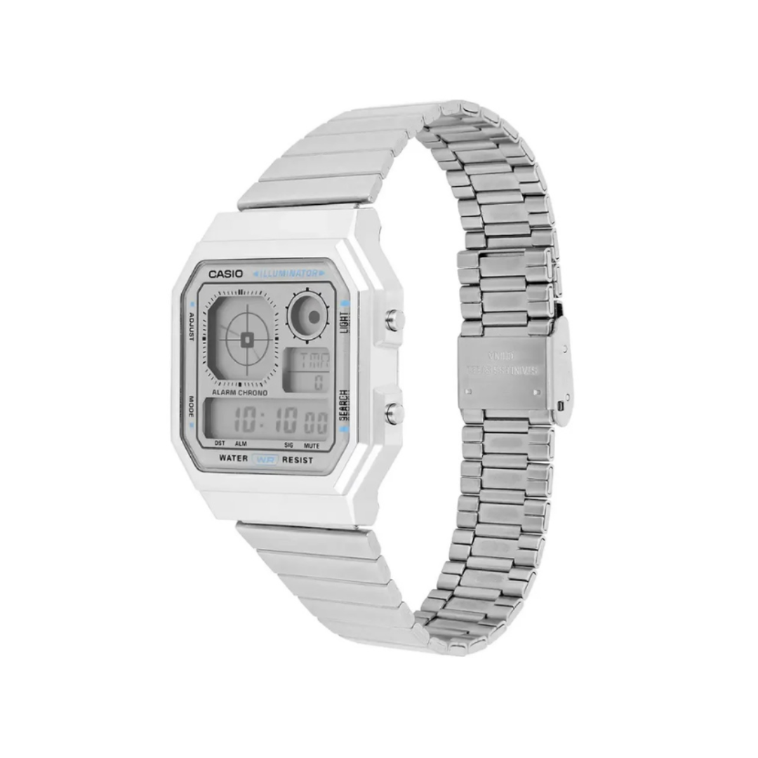 Casio A130WE-7ADF D389 | Vintage Unisex Quartz Silver Dial Digital Stainless Steel Watch