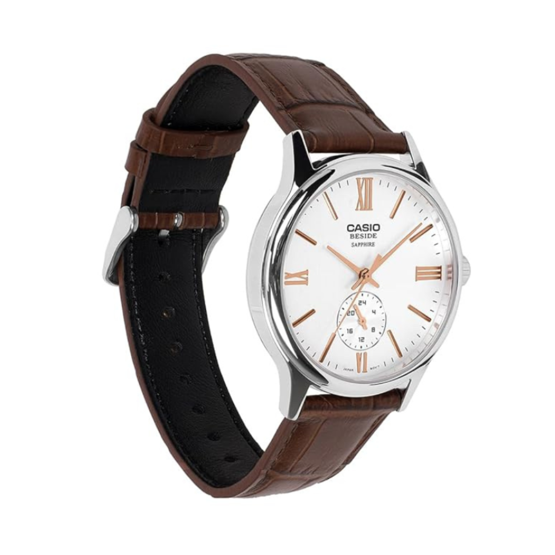 Casio BMS-100L-5AVDF A2539 | Men Quartz Off White Dial Analog Leather Watch