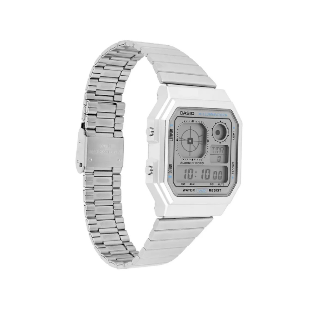 Casio A130WE-7ADF D389 | Vintage Unisex Quartz Silver Dial Digital Stainless Steel Watch