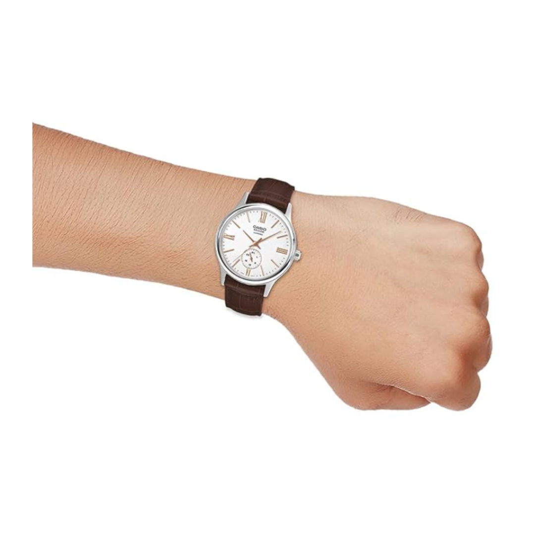 Casio BMS-100L-5AVDF A2539 | Men Quartz Off White Dial Analog Leather Watch