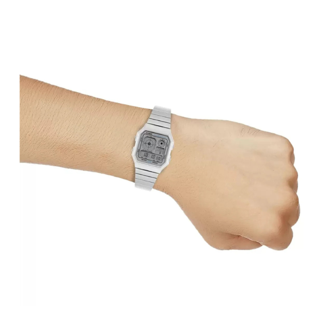 Casio A130WE-7ADF D389 | Vintage Unisex Quartz Silver Dial Digital Stainless Steel Watch